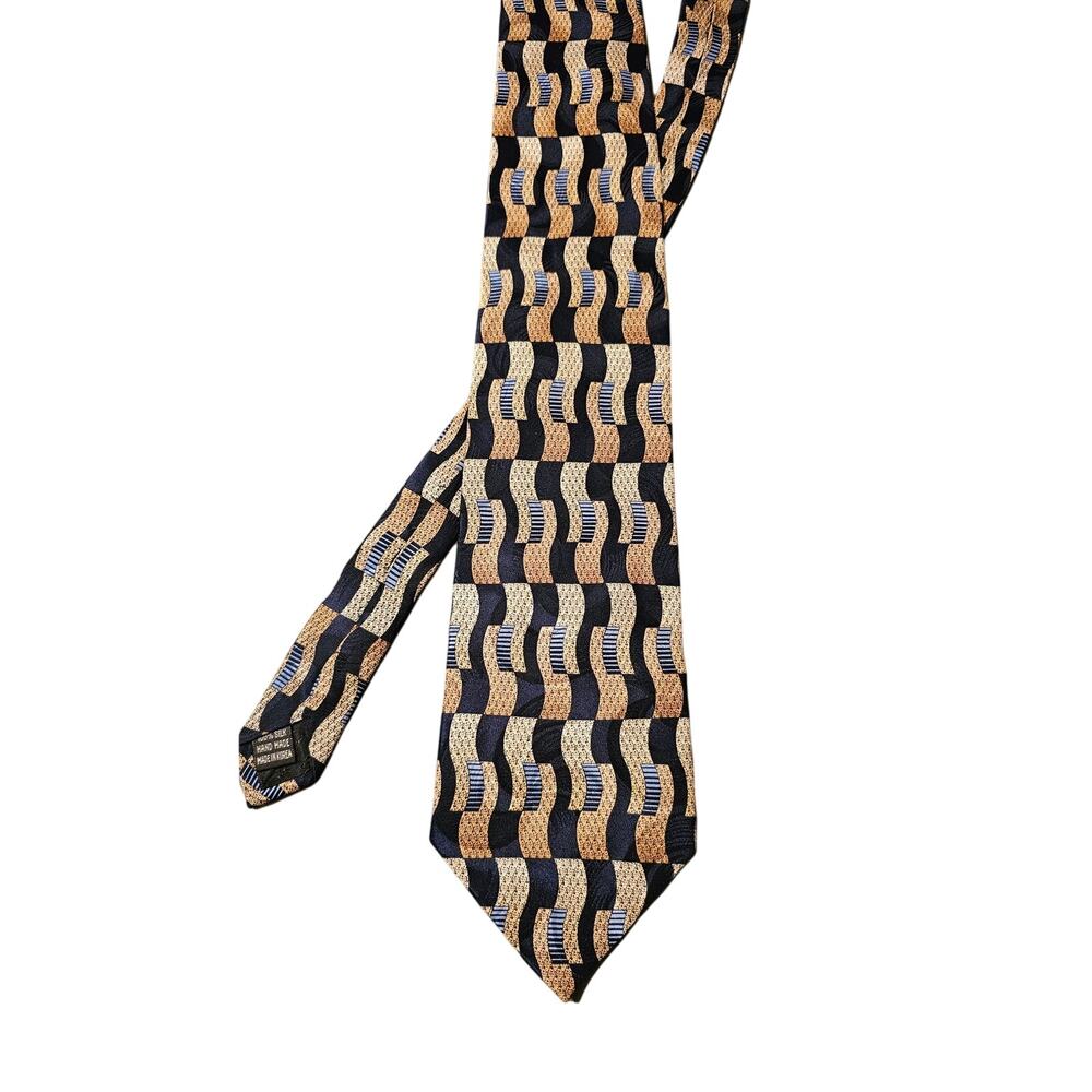 Carlo Palazzi blue, tan, and brown 100% silk‎ tie